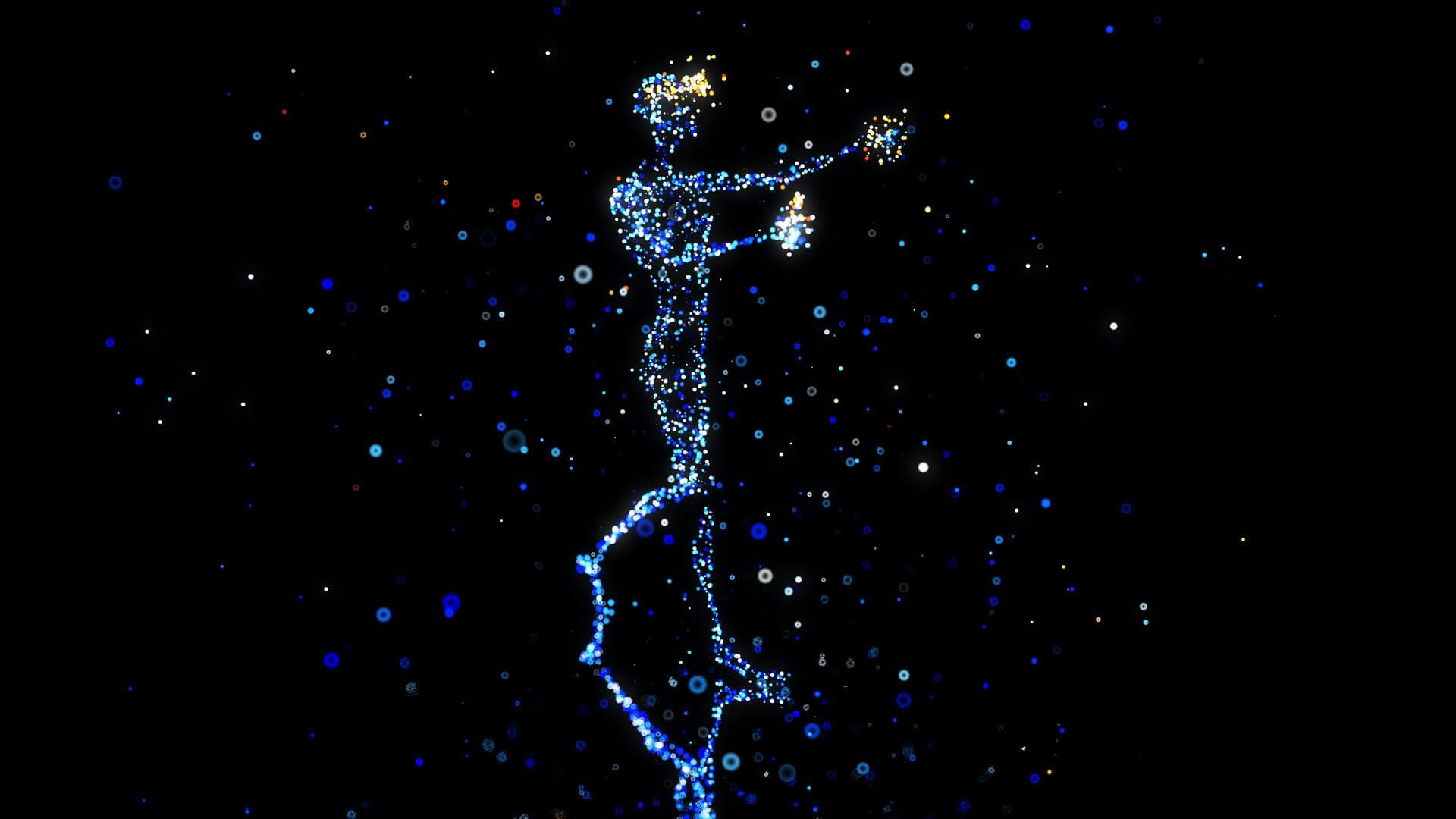 A digital art piece representing a person accessing the Metaverse using a VR headset and controllers